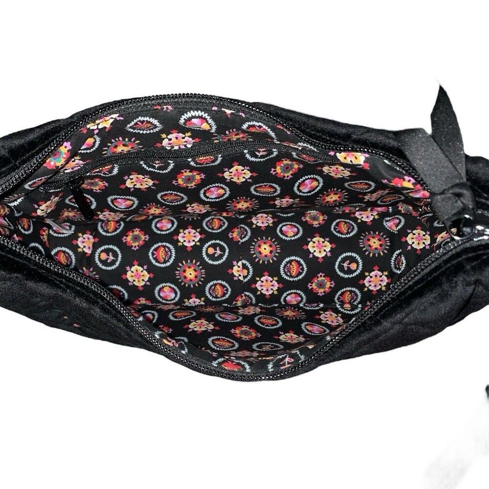 Vera Bradley Frannie Crescent Crossbody Purse Black Velvet Embroidered Floral - Picture 5 of 14